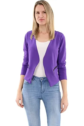 Malito Damen Blazer Langarm - Violett, Größe XL - Funktionsjacke mit kragenlosem Design und Reißverschlusstaschen, ideal für Büro und Freizeit. Pflegeleicht und aus hochwertigen Stoffen für hohen Tragekomfort.