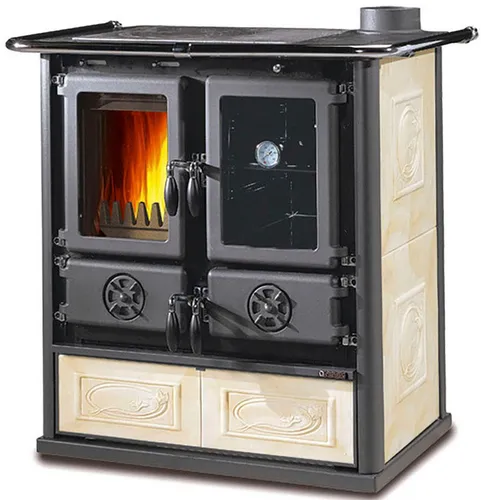 Firefix Kaminofen La Nordica Küchenherd »Rosetta«, 7,2 kW - Kaminöfen – Moderner Küchenherd mit nostalgischem Charme, ideal zum Heizen, Kochen und Backen, ausgestattet mit Holzfach und hochhitzbeständigen Glasscheiben.