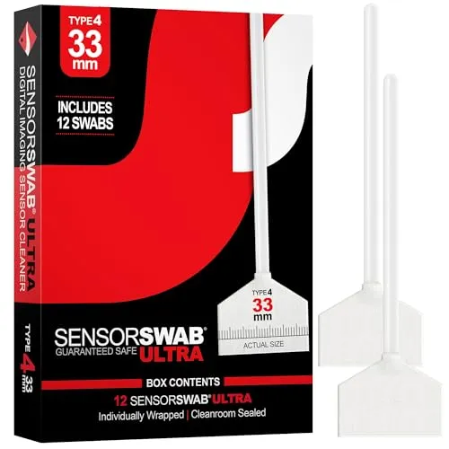 Photographic Solutions Sensor Swab Ultra 33mm Type-4 Digital Imaging Sensor Cleaner Swabs for Cleaning Medium Format Mirrored or Mirrorless Cameras. Sensor Dust & Oil Remover (Pack of 12)