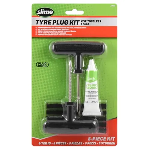 Slime 20500 Reifenreparatur-Verschlussstopfen-Set mit Reibahle (T-Griff), mittelstarken Schnüren und Stopfenkleber, 8-teiliges Set