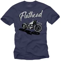 MAKAYA T-Shirt Herren Motorrad Motiv Audruck Flathead Männer Geschenke Motorradfahrer mit Druck blau 3XL
