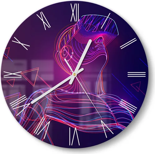 DEQORI Glasuhr Ø30 cm Römisch 'Mann mit VR-Brille' Wanduhr Glas Uhr Design leise