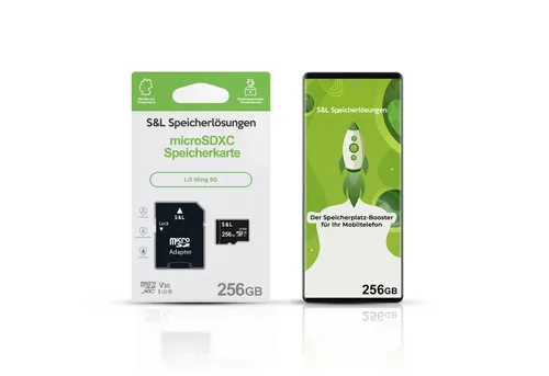 Tec-Expert microSD Karte S&L für LG Wing 5G (256 GB, Class 10) - Hochwertige MicroSD Speicherkarte mit 256 GB für LG Wing 5G. Ideal für schnelle Datenübertragungen und zuverlässige Speicherung von Fotos und Videos.