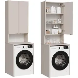 PLATAN ROOM Waschmaschinenschrank Lora - Hoch- & Midischränke fürs Bad: Multifunktionaler Überbauschrank mit großzügigem Stauraum für Waschmittel und Zubehör, gefertigt aus langlebiger, feuchtigkeitsabweisender Spanplatte.