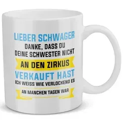 22Feels Tasse Schwager Geschenk Hochzeit Weihnachten Geburtstag -Deine Schwester-, Keramik, Made in Germany, Spülmaschinenfest weiß
