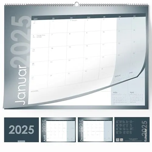 Kalender Wandkalender Monatskalender 2025 in A4 Blau/Grün mit KW´s Feiertagen und Ferienplan/Ferienübersicht viel Platz zum beschreiben Monate Business Familien Planer 30x21 cm Hochwertig