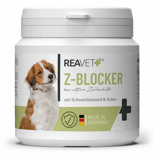 REAVET Z-Blocker PLUS Zecken Schutz Tabletten 120 Stk. - Tiergesundheit: Natürliche Zeckenabwehr mit Thiamin, Schwarzkümmel & Kokosöl – ideal für empfindliche Hunde, die keine chemischen Produkte vertragen.