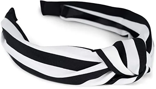 styleBREAKER Damen Haarreif mit Streifen Muster und Knoten im Retro Style, Vintage Look, Haarband, Headband 04027016, Farbe:Schwarz-Weiß