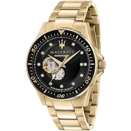 Maserati Sfida Herren Uhr, Automatisches Werk - Armbanduhren für Herren, elegante Automatikuhr mit 44 mm Gehäuse, Diamant-Indizes und 10 ATM Wasserdichtigkeit für stilbewusste Männer.