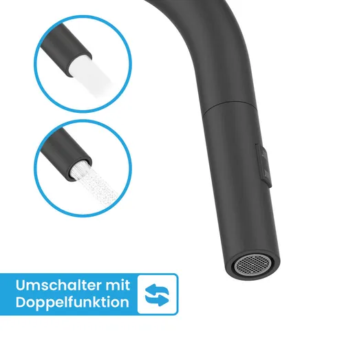 Bächlein Küchenarmatur Kocuso – 360° schwenkbar - Berührbare Wasserhähne für die Küche – Hochwertige Edelstahlarmatur mit ausziehbarem Schlauch und innovativem Perlator für optimierte Strahlqualität und Langlebigkeit.