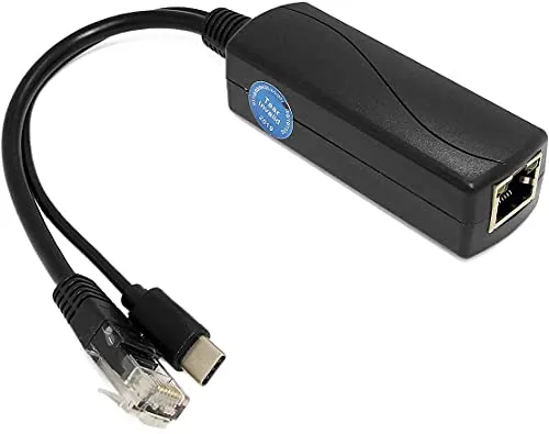 Gigabit Type C PoE Splitter 5V 3A, IEEE 802.3af/at Standard, 10/100/1000Mbps Power Over Ethernet Splitter With RJ45 Port and TypeC Port Splitter Adapter(TYPEC0503G Black)