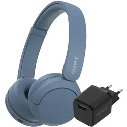 Sony WH-CH520 Blau + BlueBuilt Quick-Charge-Ladegerät mit USB-A-Port 18 W Schwarz