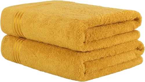Hammetex 2er Set Extra Große Badetücher – Mustard - Duschtücher in Premium-Qualität, 80x200 cm, aus 100% Baumwolle. Hohe Saugfähigkeit und schnelles Trocknen für maximalen Komfort im Spa, Sauna oder Fitnessstudio.