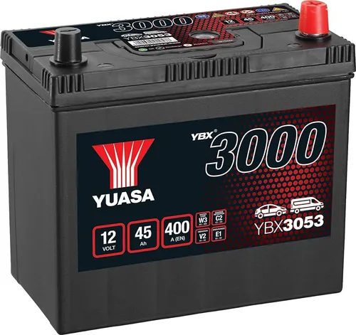 Yuasa YBX3053 12 V 45 Ah 400 A SMF Batterie - Autobatterie mit bis zu 30.000 Motorstarts, ideal für Fahrzeuge mit Standard-Stromanforderungen und extra Platten für höhere Startkraft.