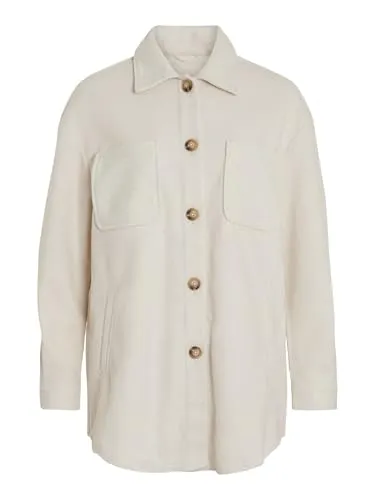 Vila Damen Vikimmi Shirt L/S Jacket - Noos, Super Light Natural Mel - Funktionsjacken mit Knopfleiste, Kragen und praktischen Taschen für einen lässigen Look und hohen Tragekomfort.