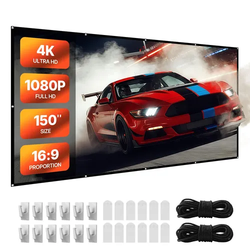 VEVOR Manuelle 150 Zoll Projektionsleinwand für Heimkino - Hochwertige Projektionsleinwand mit 4K-Unterstützung, ideal für beeindruckende Heimkino-Erlebnisse. Leicht montierbar und mit weißer, lichtreflektierender Oberfläche für lebendige Bilder.