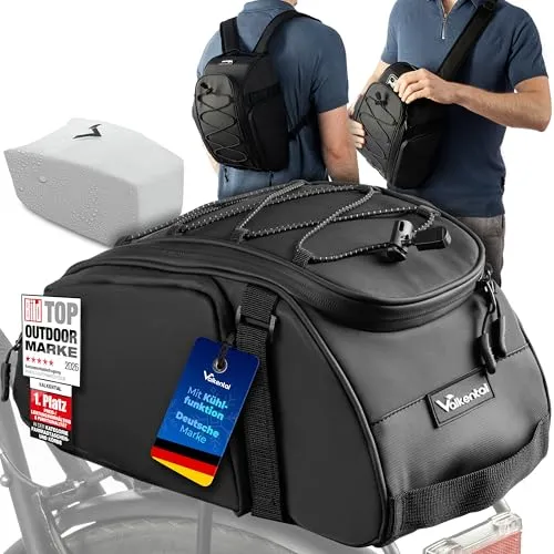 Valkental 3-in-1 Gepäckträgertasche für Fahrräder - Die vielseitige Valkental 3-in-1 Fahrradtasche bietet 10 L Stauraum und kann als Rucksack oder Umhängetasche genutzt werden. Wasserfest und mit reflektierenden Elementen ausgestattet, ist sie ideal für Alltag und Touren.