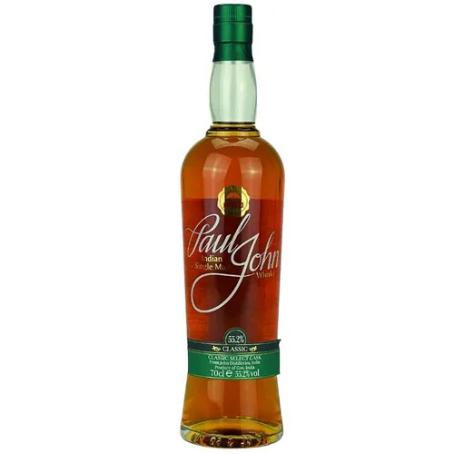 Paul John Classic Select Cask - Indian Single Malt Whisky - Whisky aus Goa, Indien, mit intensiven Fassnoten durch Lagerung in Bourbonfässern. Vollmundiger Geschmack mit süßem Malz und Karamell, abgefüllt mit 55,2% Vol. Fassstärke.