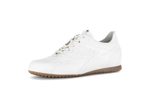 Gabor Damen Sneaker aus Glattleder in Weiß - Retro Look mit Wechselfußbett, Gr. 38,5 - Bequeme Sneaker für Damen mit 1,5 cm Absatzhöhe, ideal für den täglichen Gebrauch. Hochwertiges Obermaterial aus Leder und praktisches Wechselfußbett für optimalen Tragekomfort.