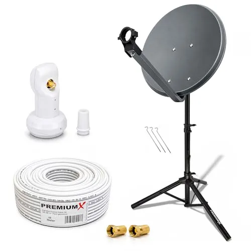 Premium X Camping Mobile Satelliten-Komplettanlage 45cm - SAT-Antennen mit 45cm Satschüssel für störfreies Fernseherlebnis. Unterstützt HD, FullHD, 4K und mehr. Ideal für Balkon, Garten oder unterwegs.