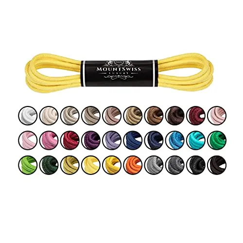 Mount Swiss Luxury Schuhbänder - Wasserabweisend & Reißfest, 80 cm, Gelb - Hochwertige, wasserabweisende und reißfeste Schnürsenkel aus gewachster Baumwolle (ø 2-3 mm). Ideal für alle Schuharten, bieten sie zuverlässigen Halt und Schutz vor Feuchtigkeit.
