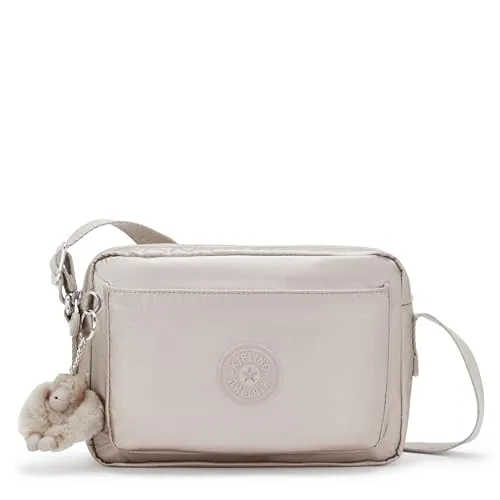 Kipling ABANU M Umhängetasche in Metallic Glow (Silber) - Stilvolle mittelgroße Umhängetasche mit verstellbarem Schulterriemen und zwei Hauptfächern, ideal für den Alltag.