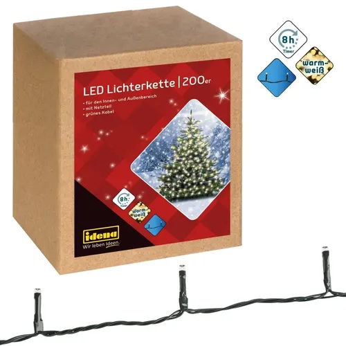 Idena Lichterkette 200 LED warmweiß 29,9m für Innen & Außen