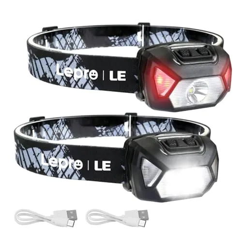 Lepro LED Stirnlampe Wiederaufladbar - 2000 Lux Superhell - Stirnlampen mit 6 Lichtmodi, IPX4 wasserdicht und ideal für Camping und Joggen. Maximale Helligkeit von 2000 Lux und bis zu 15 Stunden Laufzeit.