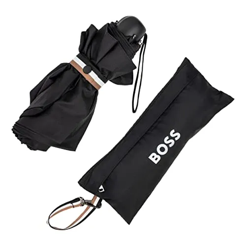 Hugo Boss Mini Iconic Black Umbrella - Eleganter Mini-Regenschirm von Hugo Boss, kompakt und windresistent, ideal für stilbewusste Menschen unterwegs.