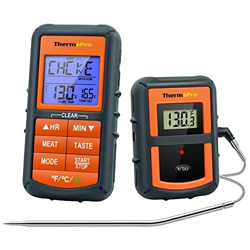 ThermoPro TP07 Barbecue Thermometer - Bratenthermometer mit 90m Funkreichweite, präziser Temperaturmessung und programmierbarem Alarm für perfekte Grill- und Kochresultate.