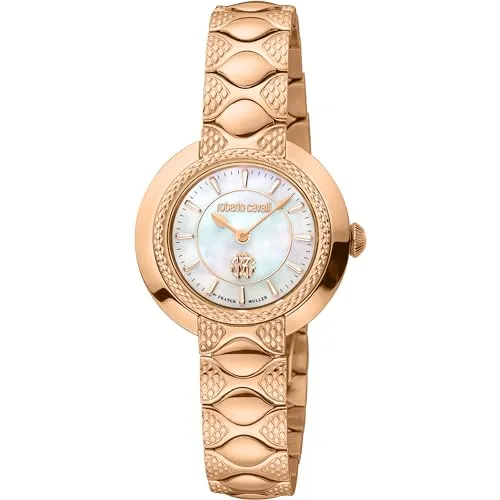 Roberto Cavalli by Franck Muller Damen Analog Quarz Uhr mit Edelstahl Armband RV1L180M0041