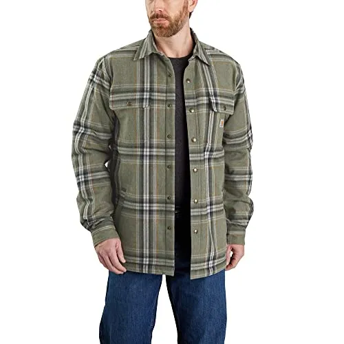 Carhartt Flannel-Sherpa Hemd/Jacket - Dunkelgrün/Grau (G72) - L - Funktionsjacke mit warmem Sherpa-Innenfutter, perfekt für kalte Tage. Entspannte Passform und praktische Taschen machen sie zum idealen Begleiter.