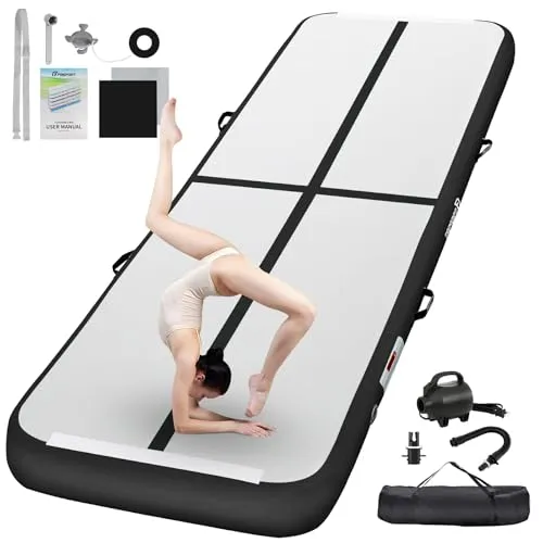 FBSPORT Airtrack Matte, 20cm Hoch Verdicken 4M Tumbling Matte,Gymnastikmatte mit Luftpumpe,Trainingsmatte mit Tragetasche,Turnmatte für Zuhause, Outdoor,Yoga
