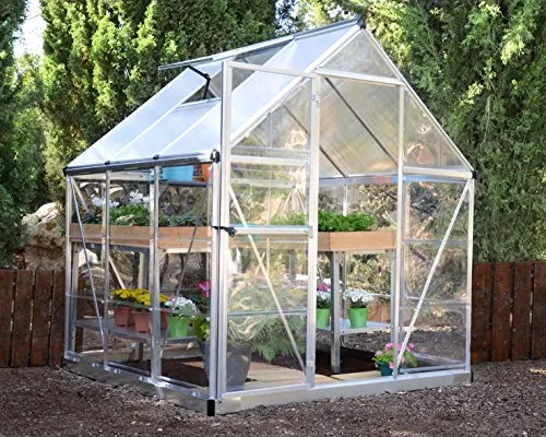 Palram HYBRID 6X6 Gewächshaus Bundle Silber - Garten-Zubehör für optimale Bedingungen: 4 mm doppelwandige Polycarbonat-Dachplatten schützen vor UV-Strahlen und fördern das Pflanzenwachstum.