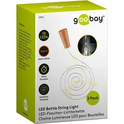 Goobay 3 x 10er LED Flaschen-Lichterkette - Weihnachtsbeleuchtung mit Timer-Funktion für stimmungsvolle Glasflaschen-Dekoration, 30 warm-weiße LEDs, ideal für gemütliche Innenräume.