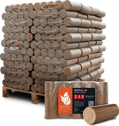 HEIZFUXX Holzbriketts Nestro XL Red, 960 kg - Brennstoffe, hochwertige Holzbriketts für effiziente Wärme und lange Brenndauer, geliefert auf einer praktischen Einwegpalette.