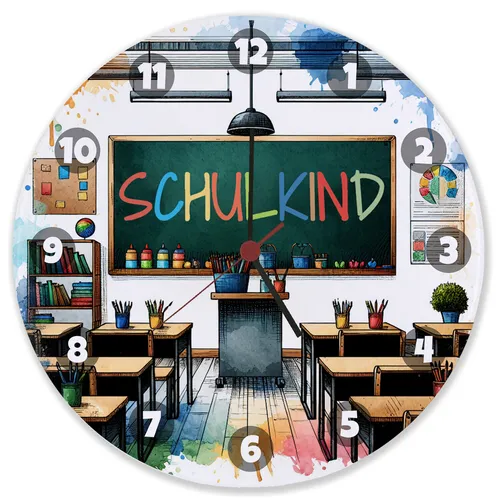 Schulkind Wanduhr aus Glas