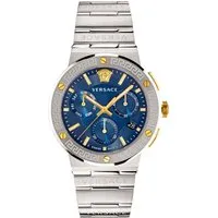Versace VEZ900221 Greca Logo Chrono Herren Uhr - Eleganter Chronograph aus Edelstahl mit blauem Ziffernblatt und 5 ATM Wasserdichtigkeit – ideal für stilbewusste Herren.