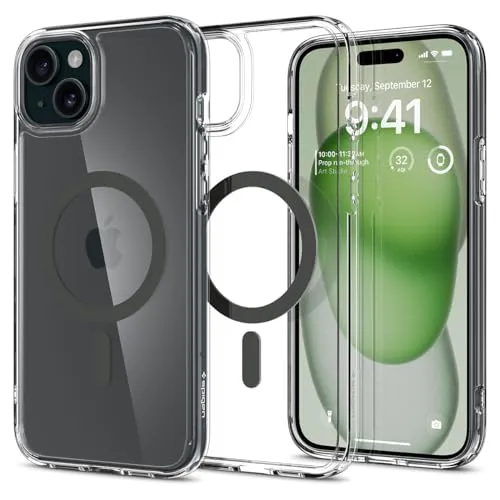 Spigen Ultra Hybrid MagFit Hülle für iPhone 15 Plus - Transparent & Dünn - Standard Handyhüllen mit Anti-Yellowing Technologie und militärischem Schutz, perfekt kompatibel mit MagSafe und ideal für stilbewusste iPhone-Nutzer.