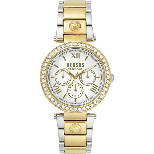 Versus by Versace Damen Armbanduhr Camden Market 38 mm - Armbanduhren für Damen, elegante Edelstahl-Quarzuhr mit 38 mm Gehäuse, bis zu 3 ATM wasserdicht und modischem Design für jeden Anlass.