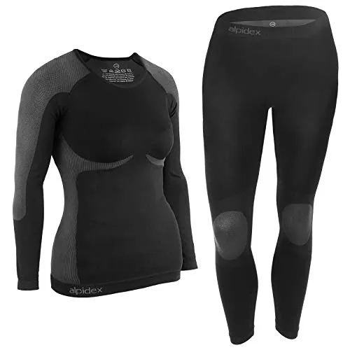 ALPIDEX Damen Funktionswäsche Thermounterwäsche Skiunterwäsche - atmungsaktiv, wärmend und schnell trocknend, Größe:L/XL, Farbe:Black-Grey