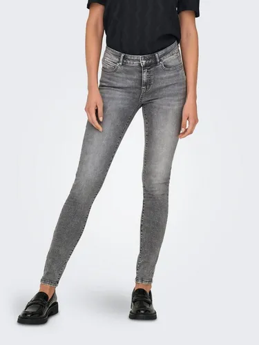 Skinny-fit-Jeans "ONLWAUW MID WAIST SK LANK COIN PKT DNM X", Gr. XS (34) - Länge 32 - Damen-Skinny-fit-Jeans in Grey Denim, figurbetont mit schmaler Beinform und normaler Leibhöhe. Pflegeleicht und vielseitig kombinierbar für jeden Anlass.
