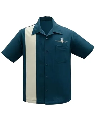 Steady Clothing Hemd V8 Classic Teal Grün Vintage Bowling Shirt Retro Hot Rod, Größe:M
