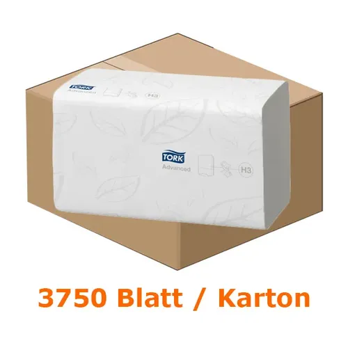 Tork Zickzack Papierhandtücher Advanced 290163 - 2-lagige, reißfeste Falthandtücher, 3750 Stück für hygienische Einzeltuchentnahme im H3 Spender, ideal für Waschräume