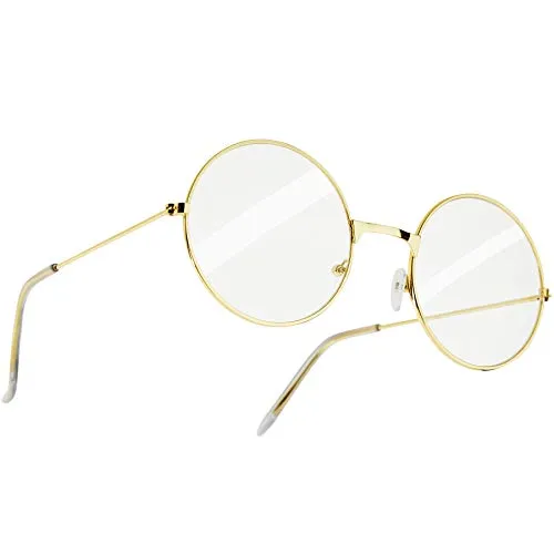 dressforfun 303428 Runde Retro Brille mit goldenem Rahmen, ohne Stärke, Einheitsgröße, ideal zum Verkleiden, z.B. als Weihnachtsmann