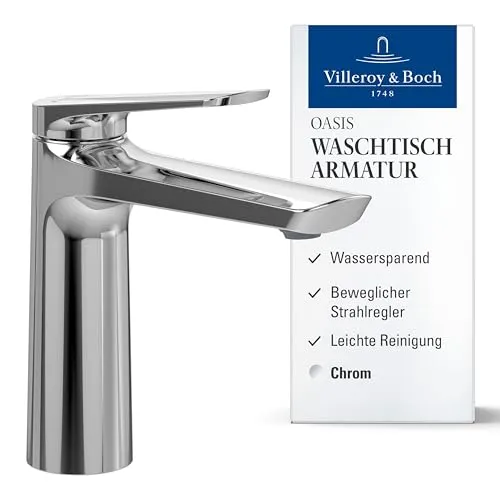 Villeroy & Boch Waschtischarmatur Oasis - Elegante Waschbeckenarmatur aus Chrom, mit Comfortstrahl für optimales Wassererlebnis im Badezimmer.