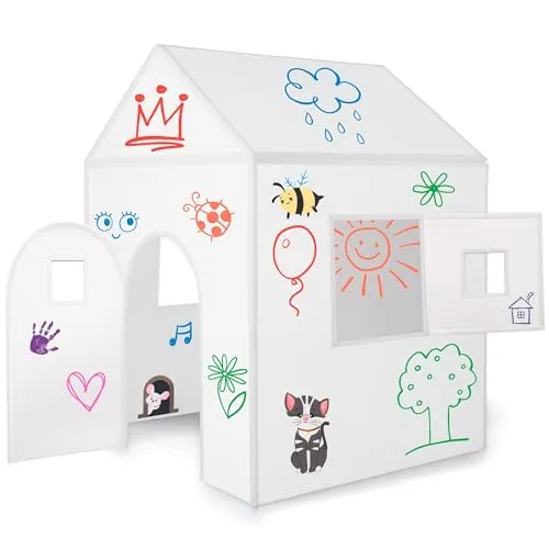 Imagine Playhouse - Kreatives Spielhaus zum Gestalten für Kinder - 🎨 KREATIVES SPIELVERGNÜGEN - Das Imagine Playhouse ist ein abwaschbares Spielhaus für drinnen und draußen. Kinder können es mit Farben und Stickern individuell gestalten und jederzeit neu dekorieren. Ein perfektes Geschenk für kleine Künstler!