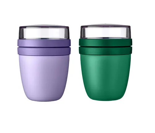 Mepal Lunchpot Ellipse Mixed Mini - Vivid Lilac & Green - Lebensmitteltransport: Ideal für Joghurt mit Müsli oder Suppe, auslaufsicher mit zwei separaten Behältern, mikrowellen- und gefriergeeignet.