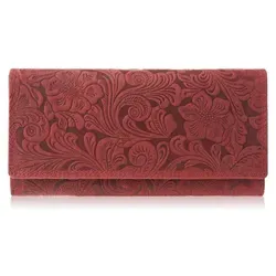 Geldbörse Damen groß viele Fächer RFID Leder Paolo Peruzzi T-25 rot - Elegante Damen-Geldbörse aus strapazierfähigem Naturleder mit floralem Design. Bietet Platz für bis zu 20 Karten und schützt Ihre Daten durch integrierte RFID-Technologie. Perfekt für den täglichen Gebrauch und als Geschenk.