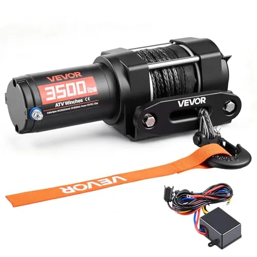 VEVOR Elektrische Seilwinde 12V 1587kg - Robuste Offroadwinde mit 1587 kg Zugkraft, ideal für den professionellen Einsatz. Mit 10 m synthetischem Seil und kabelloser Steuerung für maximale Flexibilität und Sicherheit.